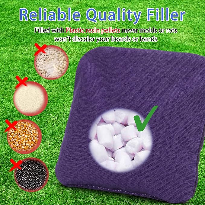 EunHo Dual Sided Cornhole Bags Regulation Set of 8 Professional Cornhole Bean Bags Slick and Stick