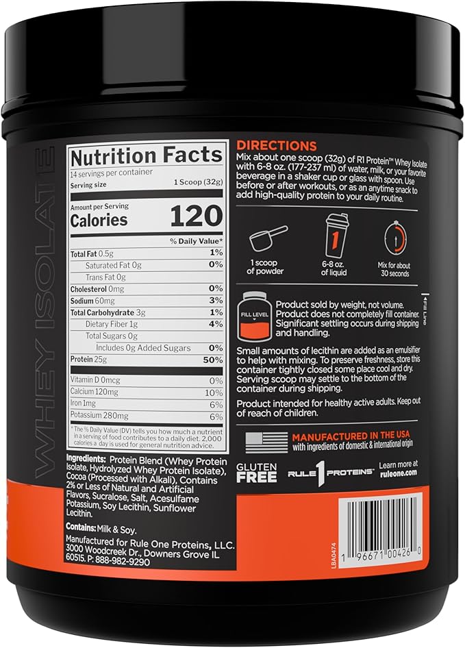 Rule 1 R1 Protein Whey Isolate - with 25g Protein & 6g BCAA Exclusively from Isolated & Hydrolyzed