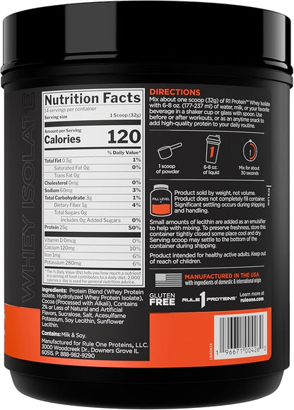 Rule 1 R1 Protein Whey Isolate - with 25g Protein & 6g BCAA Exclusively from Isolated & Hydrolyzed
