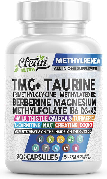 Clean Nutra TMG Supplements 1000mg | Methylated Multivitamin for Women Men | Taurine B6 Vitamins