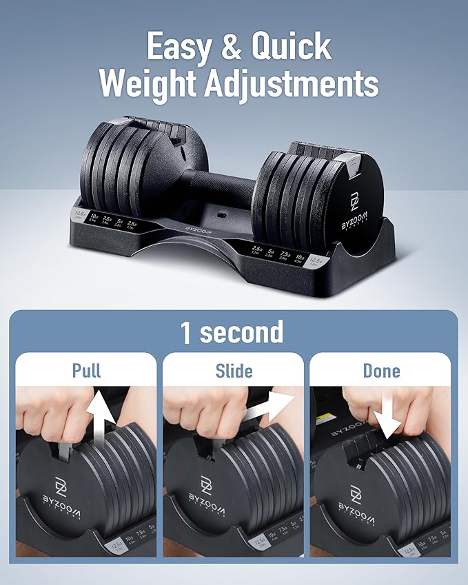Adjustable Dumbbell – 12.5/25lb Single Unit OR Set of 2 – 5-in-1 Adjustable Weight for Home Gym