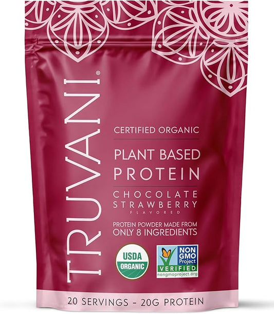 Truvani Vegan Pea Protein Powder | Chocolate Strawberry | 20g Organic Plant Based Protein | 20