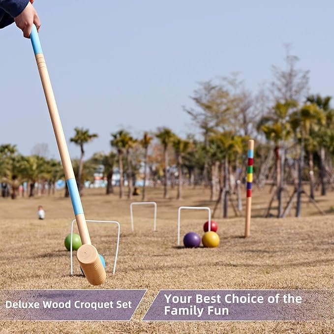 ApudArmis 35In Six Players Croquet Set with Deluxe Premiun Pine Wooden Mallets,Colored
