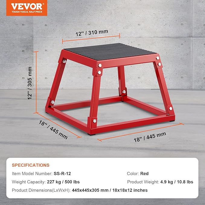 VEVOR Plyometric Jump Box, 18 Inch Plyo Box, Steel Plyometric Platform and Jumping Agility Box