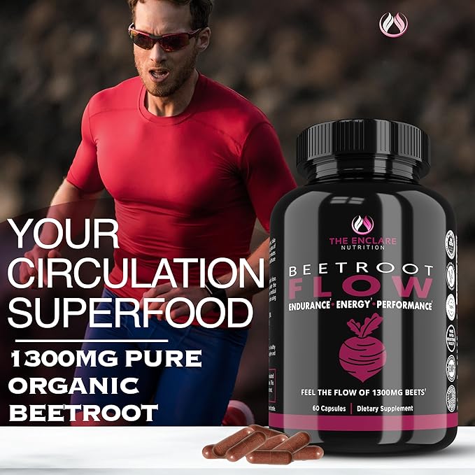 THE ENCLARE NUTRITION Beet Root Capsules 1300mg. Organic Beet Root Powder Capsules Support Heart