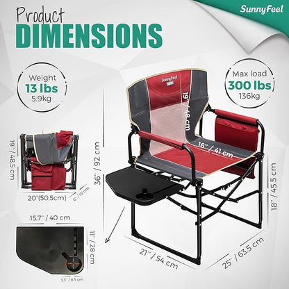 SUNNYFEEL Oversized Camping Directors Chair, Portable Folding Lawn Chairs for Adults Heavy Duty