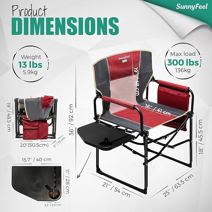 SUNNYFEEL Oversized Camping Directors Chair 2 Pack, Portable Folding Lawn Chairs for Adults Heavy