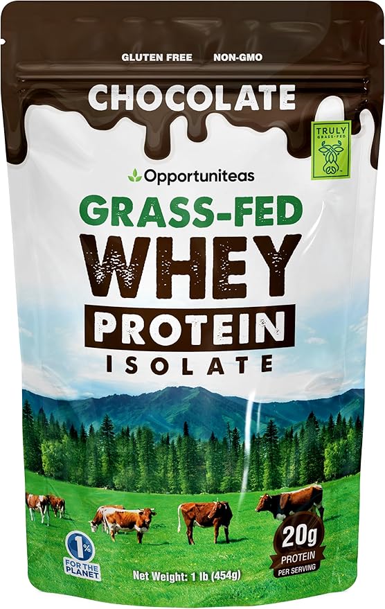 Opportuniteas Grass Fed Chocolate Whey Protein Isolate Powder - 20g Protein Powder Without