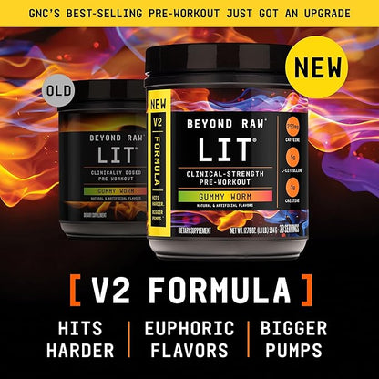 BEYOND RAW LIT V2 Clinical Strength Pre Workout Powder, Hits Harder, Bigger Pumps, Caffeine