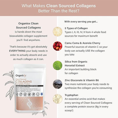 Organixx Collagen Peptides Powder with Vitamin C, Types I, II, III, V, X Hydrolyzed Collagen, Hair