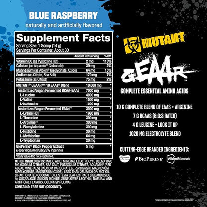 Mutant GEAAR - 9.4g of EAA Powder + Arginine, 7g BCAAs, 4g Leucine, Electrolytes, Coconut Water, 30