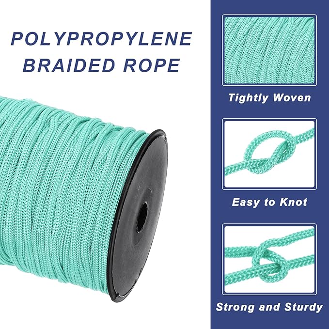 MECCANIXITY 3/16 Inch Polypropylene Rope Braided Ropes, 328ft Nylon Rope Hollow Utility Cord for