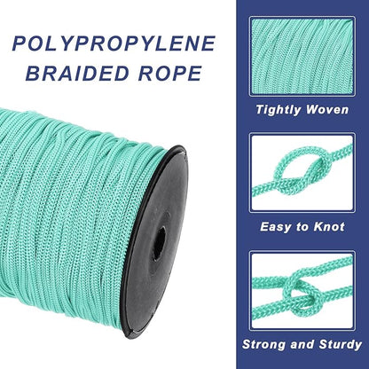 MECCANIXITY 3/16 Inch Polypropylene Rope Braided Ropes, 328ft Nylon Rope Hollow Utility Cord for