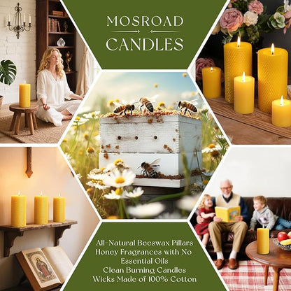 3x6 Rolled Beeswax Candles, 2 Packs, Handcrafted Honeycomb Beeswax Pillar Candles, Natural Pure