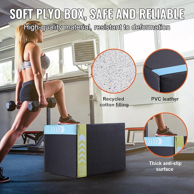 VEVOR 3 in 1 Plyometric Jump Box, Cotton Plyo Box, Platform & Jumping Agility Box, Anti-Slip