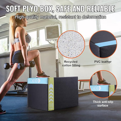 VEVOR 3 in 1 Plyometric Jump Box, Cotton Plyo Box, Platform & Jumping Agility Box, Anti-Slip