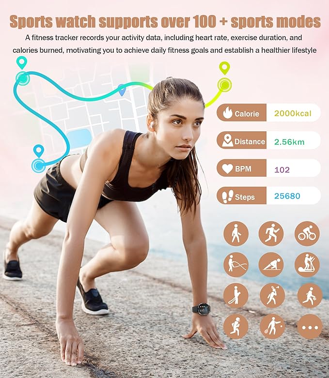 Women's 2pc Band Sports Watch/Smart Watch 1.72" Fitness Tracker with Heart Rate Monitor, 100+