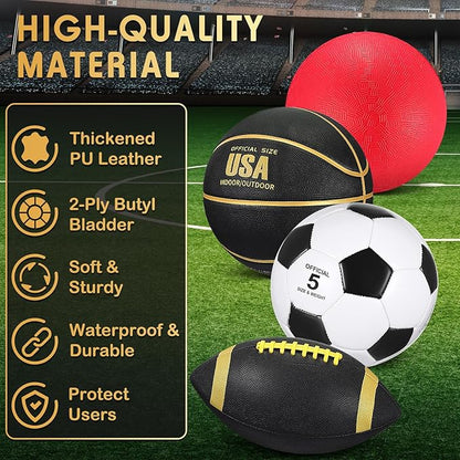 Deekin 8 Pcs Sports Balls Set for Adult Assorted Football Basketball Soccer Playground Balls