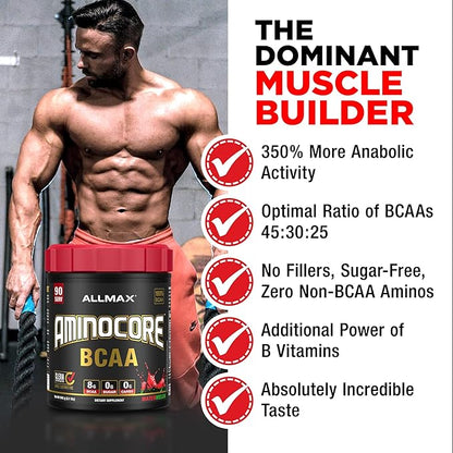 ALLMAX Nutrition AMINOCORE BCAA Powder, 8.18 Grams of Amino Acids, Intra and Post Workout Recovery