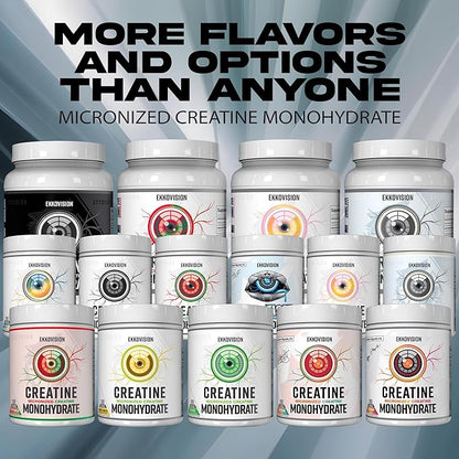 Ekkovision Creatine Monohydrate Powder, Micronized, Puckin' Blue Razz, Pre Workout & Post Workout