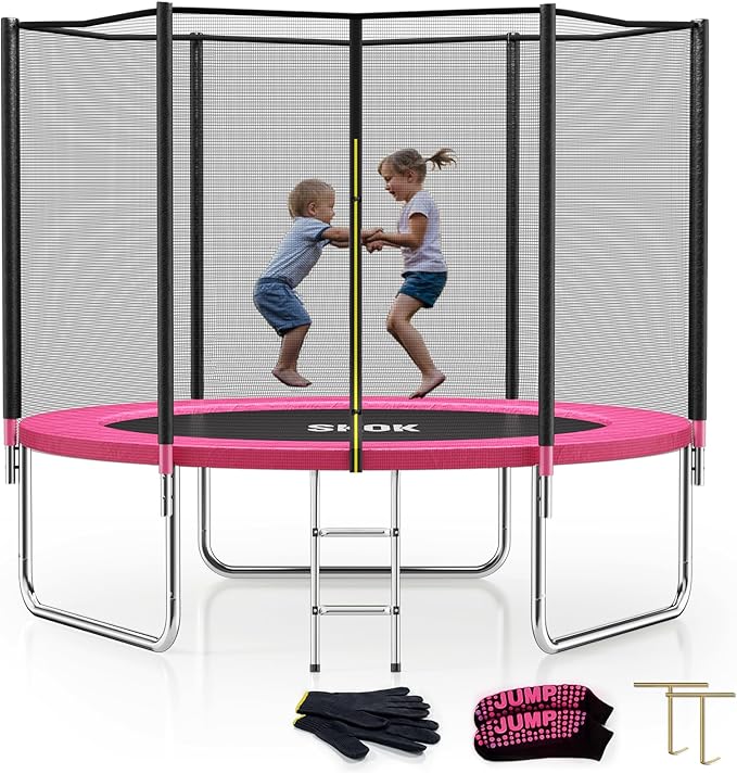 SKOK Trampoline 8FT 10FT 12FT 14FT 15FT Trampolines with Enclosure Net, 400LBS Outdoor Trampolines