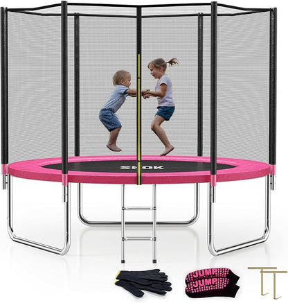 SKOK Trampoline 8FT 10FT 12FT 14FT 15FT Trampolines with Enclosure Net, 400LBS Outdoor Trampolines