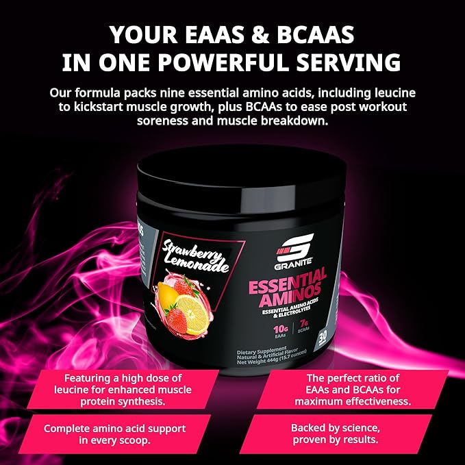 Granite Essential Amino Acids Powder for Muscle Recovery and Growth with 10g EAAs and 7g BCAAs