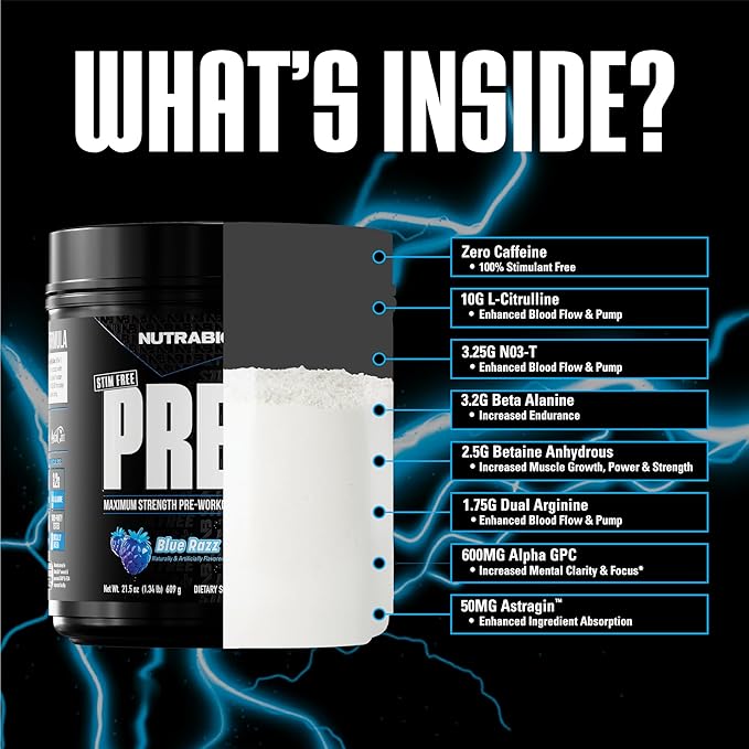 NutraBio STIM-Free PRE Workout for Men, New Formula | Laser Focus, Extreme Pumps | Performance