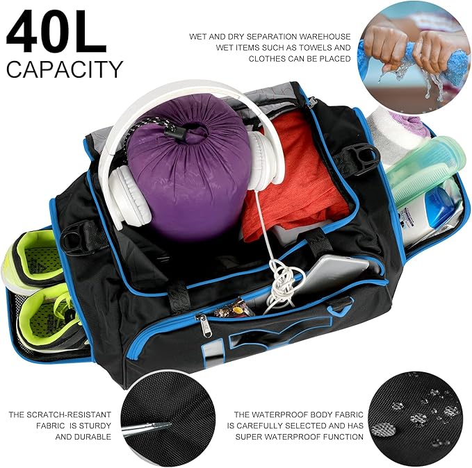Sports Gym Bag，INOXTO Travel Duffel Bag with Dry Wet Pocket And Shoe CompartmentFor Women and