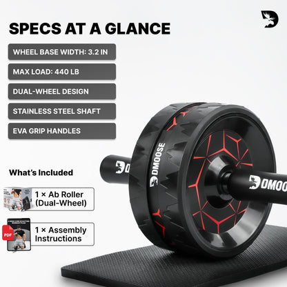 DMoose Fitness Ab Roller Wheel for Core Strength Training - 3.2 Inch Dual-Wheel Ab Wheel Roller