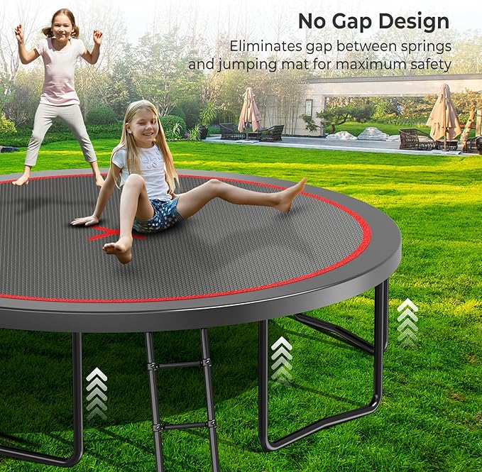 12 14 15 16FT Trampoline Outdoor with Basketball Hoop, Trampoline with Lights for Kids and Adults