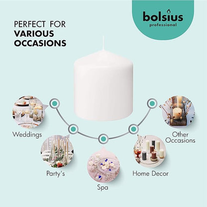 BOLSIUS 6 White Pillar Candles Bulk - 3x3 Inches Candle Set - 25+ Hours Clean Burning - No Palm Oil