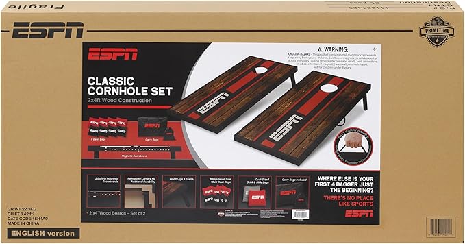 ESPN Cornhole Board Set Includes Bean Bags and Travel Case, Ideal for Kids Games, Family Games, and