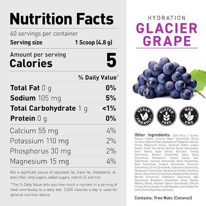 Kaged Hydration Electrolytes Powder | Glacier Grape | Hydra-Charge Sports Drink Mix | Pre, Post