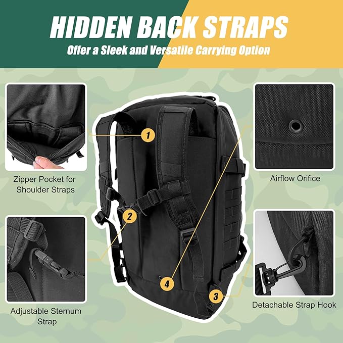 55L Large Travel Gym Duffle Bag Military Tactical Backpack, Army Pack 3 Day Bug Out Bag Rucksack