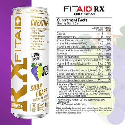 FITAID RX Zero Sugar, Encapsulated Creatine, Workout Recovery Drink, All-In-One Blend, BCAAs