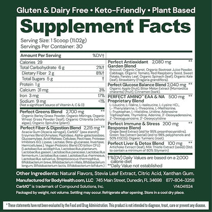 BodyHealth Greens Enhanced with PerfectAmino - Daily Superfood Green Apple Smoothie Powder with