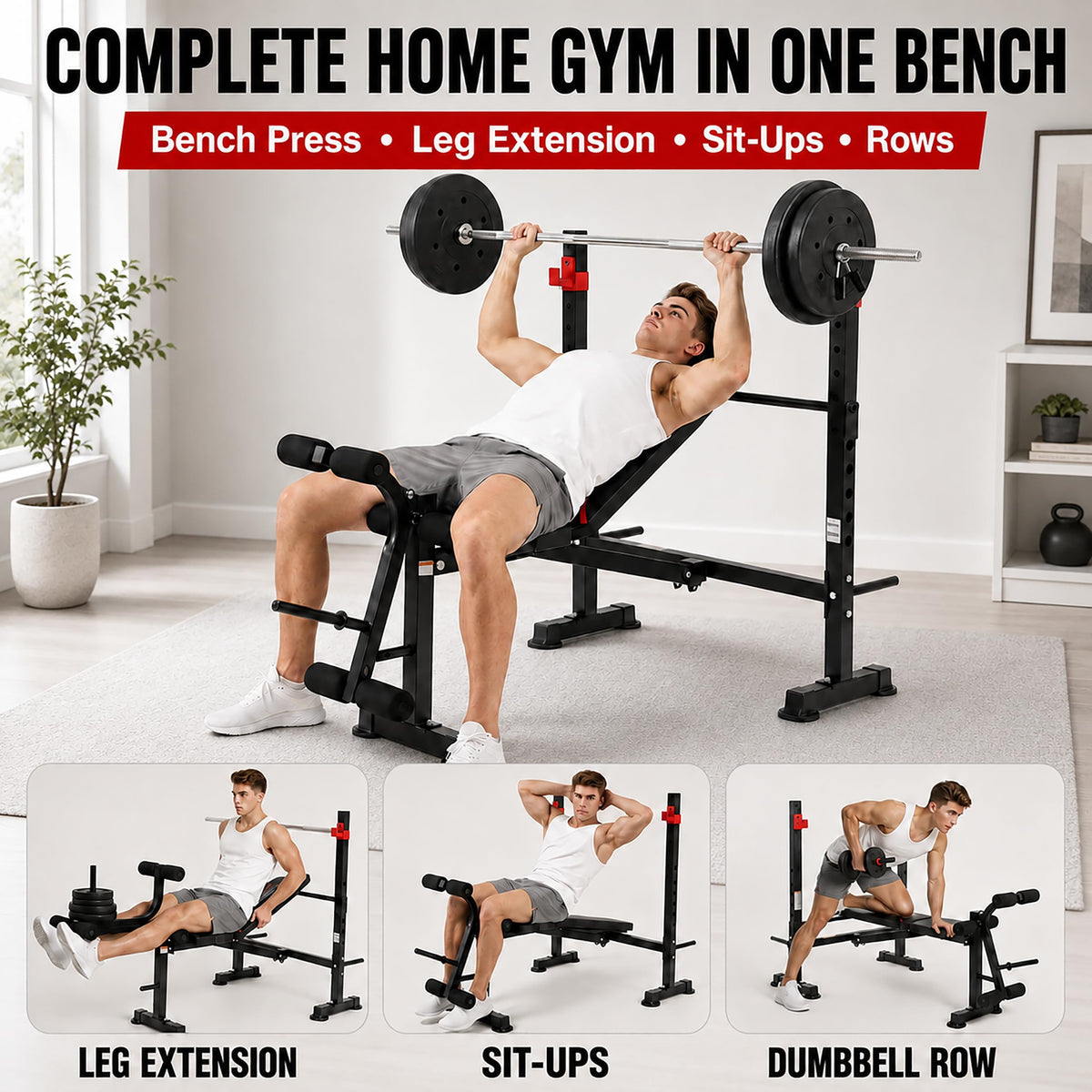 MAIDOMA Standard Weight Bench Set with Leg Extension and Leg Curl, Adjustable Bench Press with