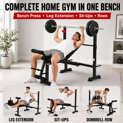MAIDOMA Standard Weight Bench Set with Leg Extension and Leg Curl, Adjustable Bench Press with