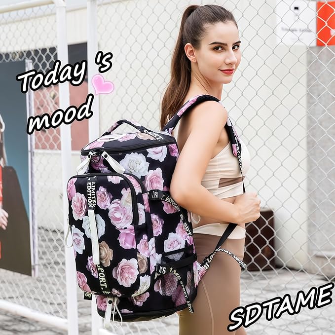Gym Duffle Bag Backpack with Shoe Compartment,4 ways Travel Backpack for Women and