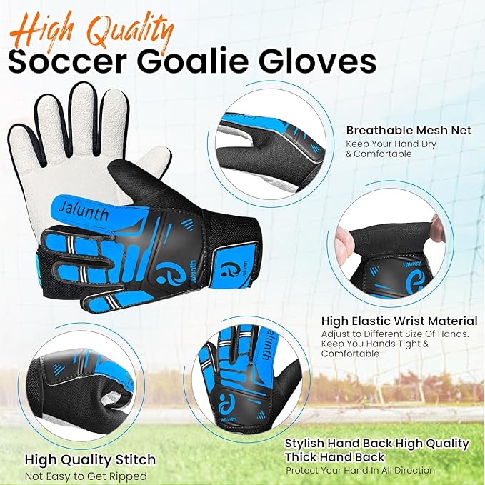 Jalunth Soccer Goalie Gloves Kids Youth Goalkeeper Field Player Gloves Boys Girls Training Grip