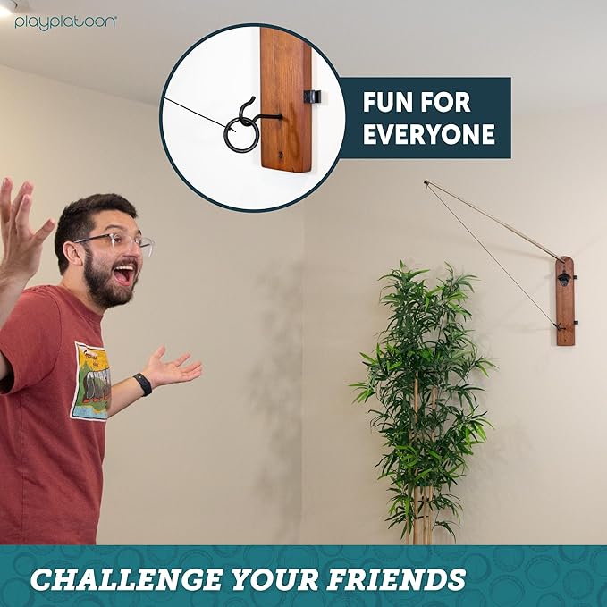 Play Platoon Hook and Ring Toss Bar Game for Adults - Wood Toss Ring Game for Adults - Perfect