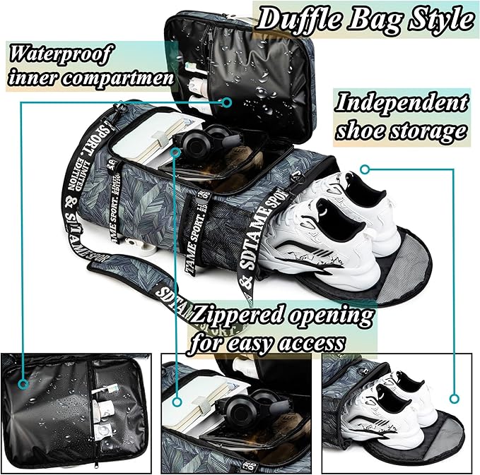 Gym Duffle Bag Backpack with Shoe Compartment,4 ways Travel Backpack for Women and