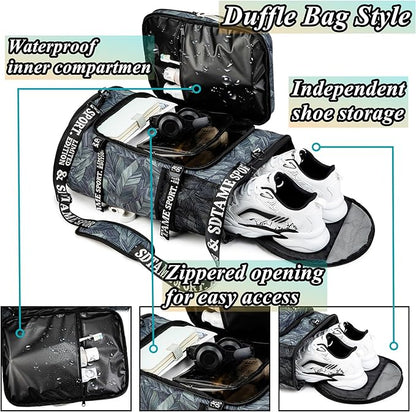 Gym Duffle Bag Backpack with Shoe Compartment,4 ways Travel Backpack for Women and
