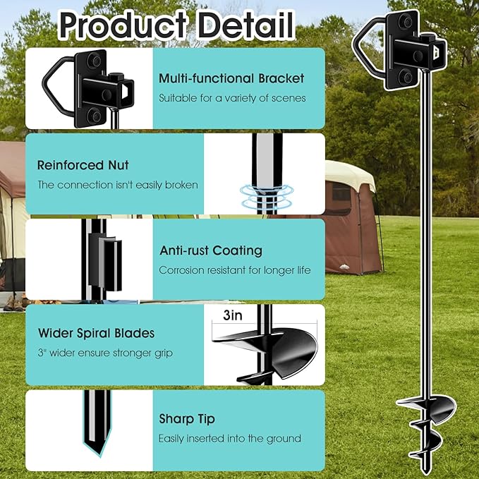 26" Ground Anchors Screw-in Payivsve, Multi-Purpose Trampoline Stakes Heavy Duty, 3" Wider Spiral