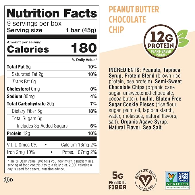 Lenny & Larry's Cookie-fied Protein Bar ??Peanut Butter Chocolate Chip Vegan 9x45g ??Healthy Snacks