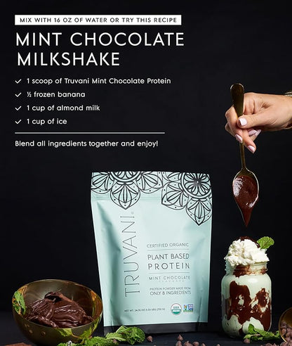 Truvani Vegan Pea Protein Powder | Mint Chocolate | 20g Organic Plant Based Protein | 1 Serving |