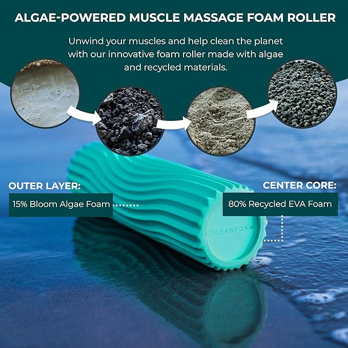 Oceanfoam Ripple Travel Foam Roller (11" x 3.35") Firm Mini Foam Roller for Physical Therapy, Deep