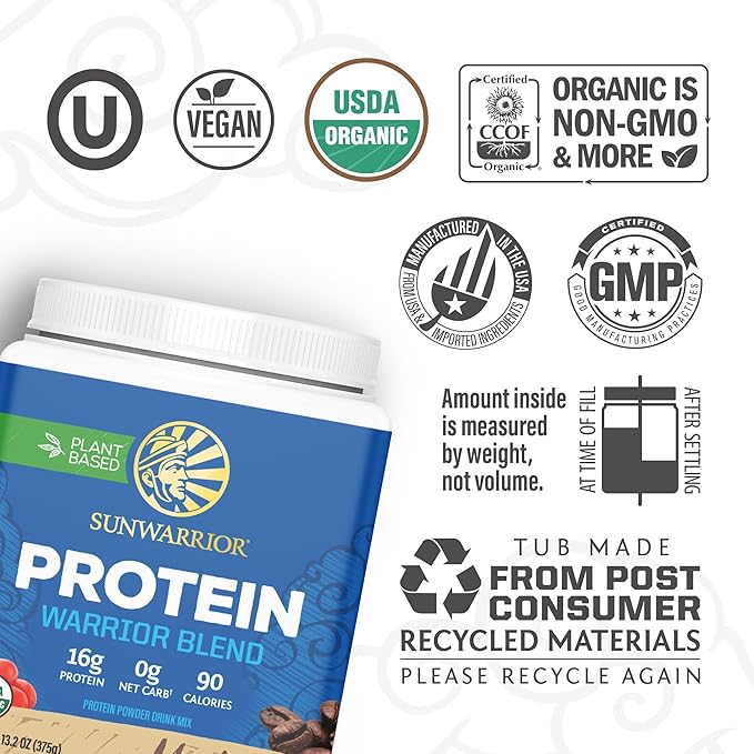 Sunwarrior Organic Plant Based Protein Powder | Vegan Organic Protein Powder Mocha Flavored with