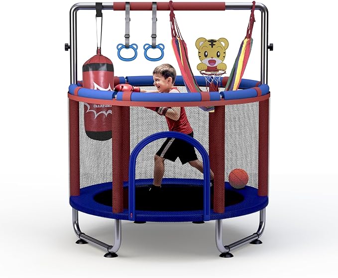 Trampoline for Kids 55inch Toddler Mini Small Trampoline Outdoor Indoor Basketball Hoop, Swing